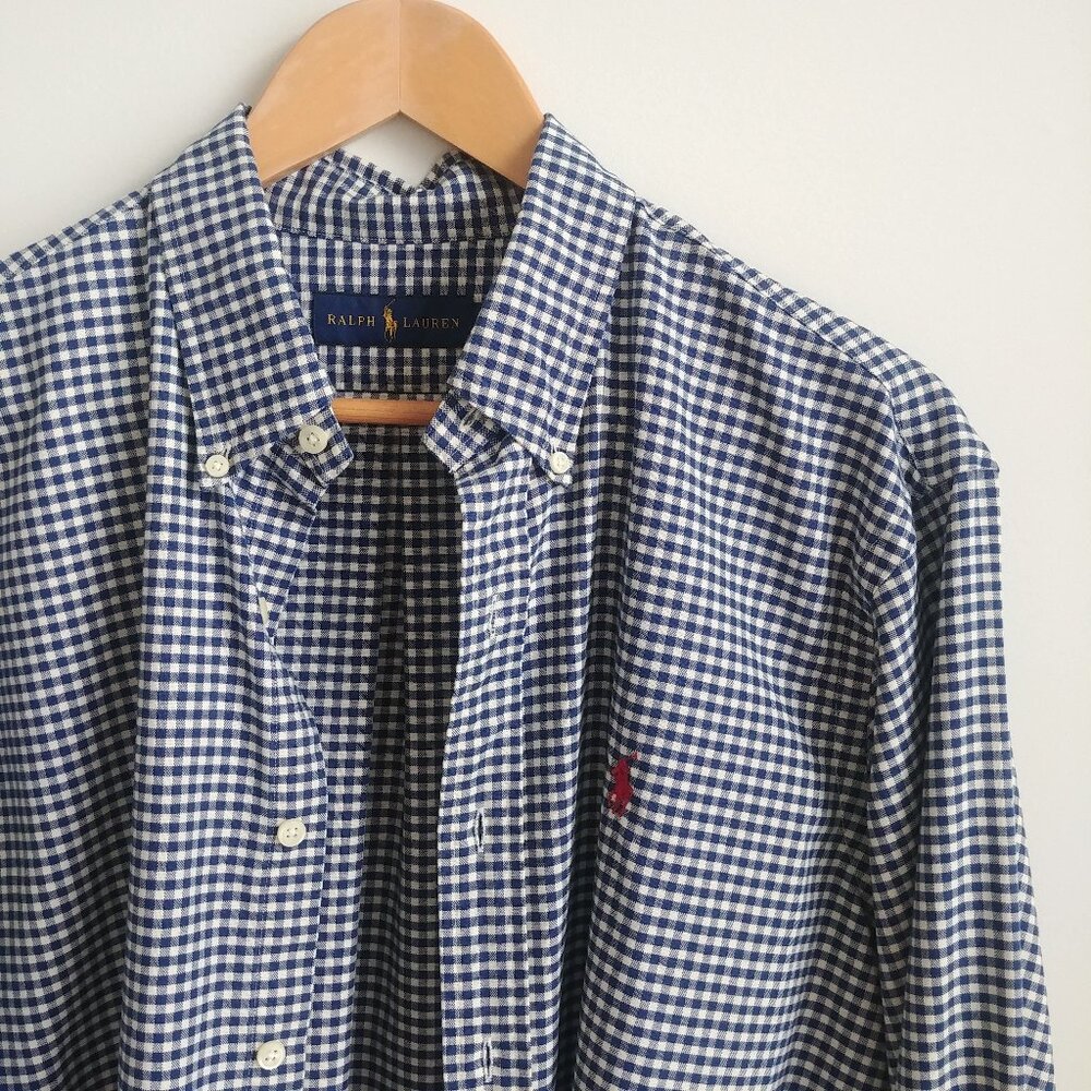Ralph Lauren Blue and White Gingham Button-Down Shirt